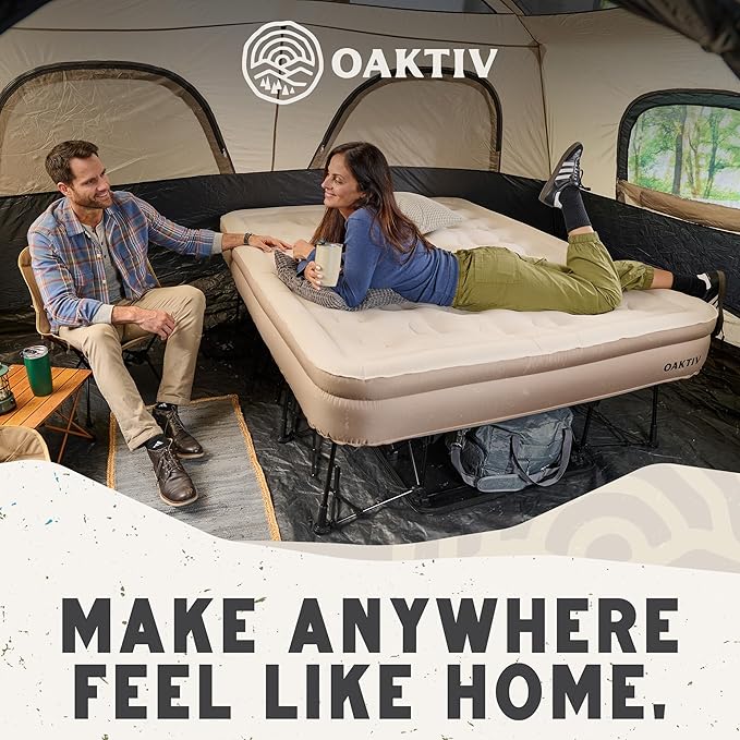Queen Air Mattress with Frame, Self Inflating/Deflating Bed for Adults - PeakRest Blow Up Bed, Camping Cot with Mattress for Adults - Portable Queen with Travel Rolling Case on Wheels