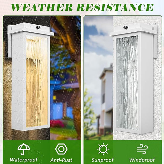 White LED Dusk to Dawn Outdoor Lighting 2 Packs, 16" Large Outside Farmhouse Wall Lantern, Industrial Porch Wall Mount Light Fixture with Rippled Glass, Waterproof Modern Exterior Sconce Lamp