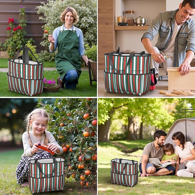 Classic Checkered Garden Tool Bag - Waterproof Garden Tote with 8 Pockets, Large Storage Home Organizer Gardening Tool Oxford Bag for Garden Tools Kits Holder, Gardening Gift for Women & Men