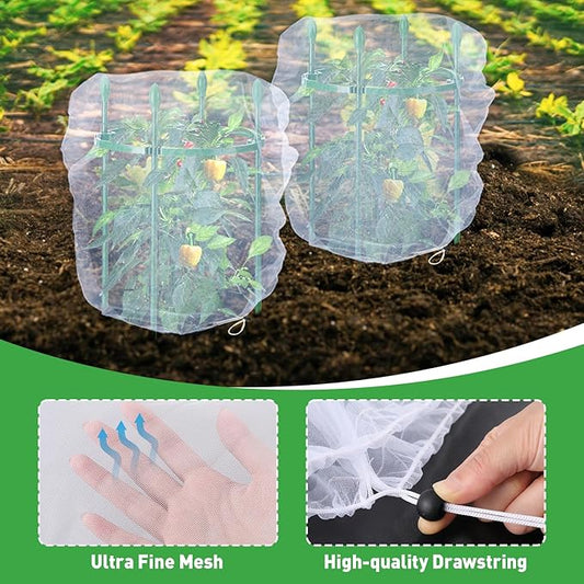6 Pack Insect Bird Netting Cover - 3.3x2.6FT Garden Netting Blueberry Bushes Plant Covers with Drawstring, Fine Mesh Fruit Tree Net for Protecting Plants from Barrier Squirrel Deer