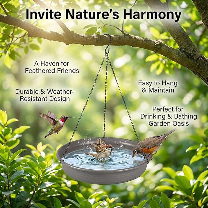 Hanging Bird Bath Bird Feeder - Bird Bath for Outside Outdoors Hanging with Tray Bowl Water Feeder, Garden Bird Bath 2-in-1 Bird Feeder Bath, Durable PP Bird Bath Bowl for Garden Patio Backyard Decor