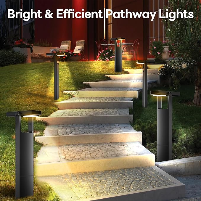 Solar Pathway Lights Outdoor 4Pack, Adjustable Head Waterproof IP65, 200LM Warm & Cool White Walkway Lights for Outside Yard Lawn