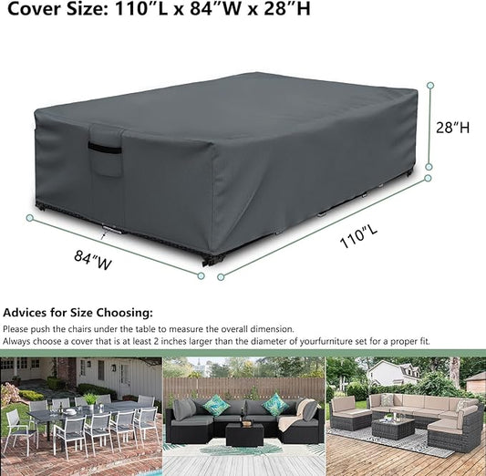 Outdoor Furniture cover Waterproof, Outdoor Sectional Cover, Rectangular Patio Covers for Outdoor Furniture Set, 110" L x 84" W x 29" H -Black