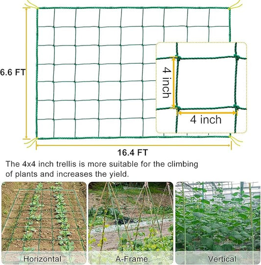 Garden Trellis Netting for Climbing Plants Outdoor, 6.6x16.4 FT Plant Netting for Cucumber, Tomato, 27 Strands Trellis Net with 4x4 Inch Mesh as Vegetable Netting for Grape, Bean, Pond