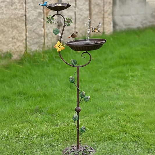 Bird Baths for Outdoors with Solar Fountain, 44" Tall Cast Iron Pedestal Bird Bath and Feeder, Vintage Sturdy Heavy Duty Birdbath Bowl, Decorative Birdbaths for Outside Garden Yard Porch