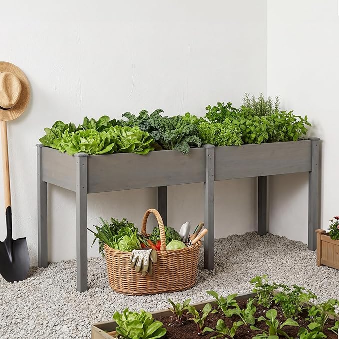 NEWBULIG Raised Garden Bed with Legs 72x23x30in,Elevated Wood Planter Box Stand for Outdoors Garden Balcony Courtyard, Natural Wood 600 Pound Capacity for Planting Herbs Flowers Vegetables, Grey