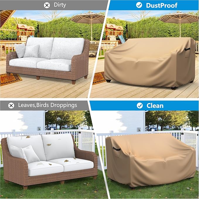 Mrrihand Heavy Duty Patio Sofa Cover, 3-Seater Outdoor Sofa Loveseat Cover, Outdoor Patio Furniture Cover with Air Vent and Handles, 78" W×33" D×32" H, Brown