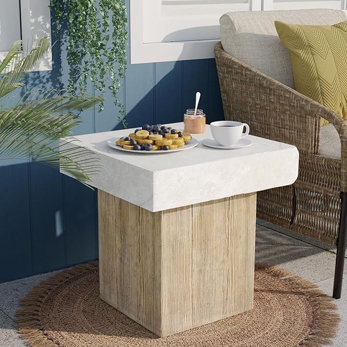 SUNBURY Outdoor Concrete Coffee Table, 20" W Patio Dining Table, Outdoor Table Square in Antique Beige Coffee Table for Patio, Garden, Backyard