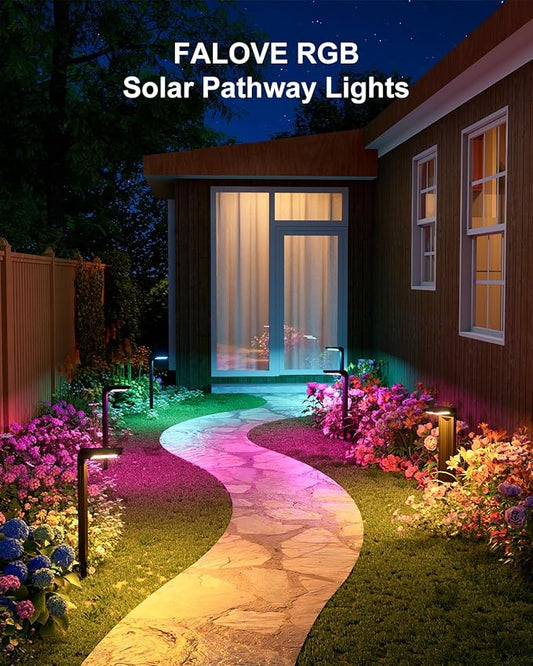 6 Pack Color Changing Solar Pathway Lights Outdoor Waterproof 20 LED Solars Powered Walkway Landscape Lamp for Garden, Lawn, Path, Yard, Driveway, Sidewalk, 8 Colorful Accent Lighting Decoration(RGB)
