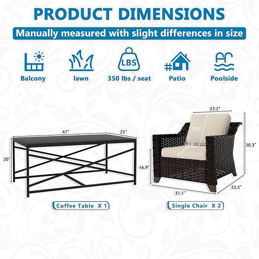 Vista Vibe 5 Pieces Outdoor Rattan Patio Conversation Furniture Set - 4 Wicker Chairs | Steel Coffee Table, Premium & Washable Cushions, Living Room, Poolside (Brown/Beige)