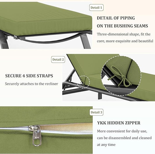 2 Pcs Chaise Lounge Cushions Outdoor, 72" L X 21" W X 4" D Lounge Chair Cushions for Outdoor Furniture, High-Density Foam Patio Chaise Cushion-Waterproof Fade-Resistant ThickPatio lounge chair cushion