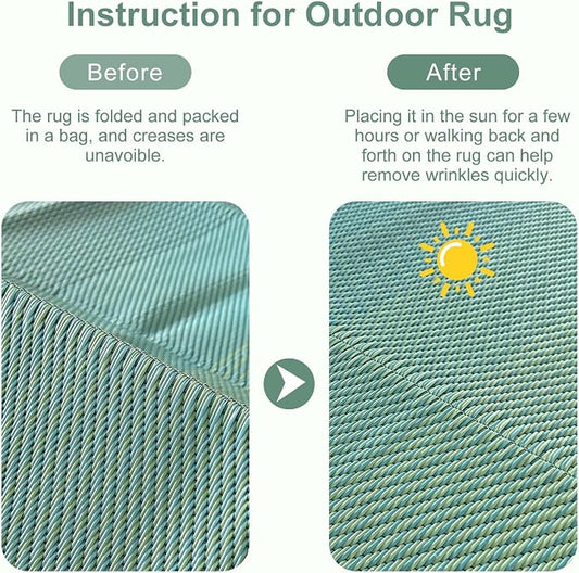 Anidaroel 8x10ft Ombre Outdoor Rug for Patios Clearance, Waterproof Camping Rug for Outside RV, Reversible Plastic Straw Outside Rugs, Large Outdoor Area Rug for Camper, Picnic(Blue&Green,8'x10')