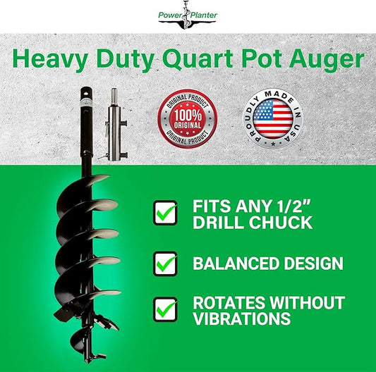 Quart Pot Planting Auger with Heavy Duty Replaceable Parts 5" x 28" with 1/2" Non-Slip Hex Drive, Garden Auger for Planting 5” & 6” Potted Plants, Garden Digging Tool for Dirt, Clay, Soil and Sand