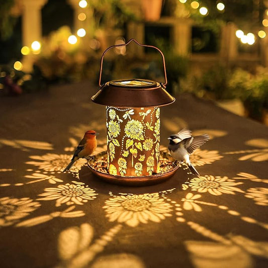 Bird Feeders for Outdoors Hanging Metal Sunflower Solar Bird Feeder Waterproof Solar Lantern Decor Garden Gifts for Women Mom Friends Birds Lovers Decoration for Yard,Patio,Lawn,Christmas