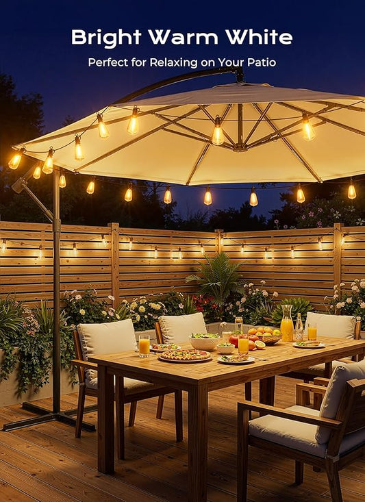 Brightown 58FT Solar String Lights Outdoor Waterproof, Patio Lights with Remote and 25+1 LED Shatterproof Bulbs, Dimmable & Timable, 3 Light Modes, Solar Lights Outdoor for Yard Camping Party Outside