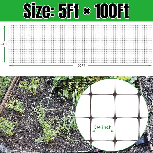 NONMON Bird Netting 5 x 100 FT Heavy Duty Garden Netting Deer Fence Netting Pest Barrier for Protect Fruit Trees, Plants and Vegetables Against Birds, Deer, Squirrels, Black