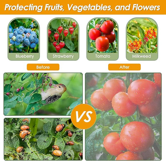 4 Pack Insect Bird Barrier Mesh - Blueberry Bush Netting Cover Insect Bird Netting Tomato Protective Cover with Drawstring Garden Mesh Netting for Vegetables, Fruits, Trees, 3.3Ft x 4.92Ft