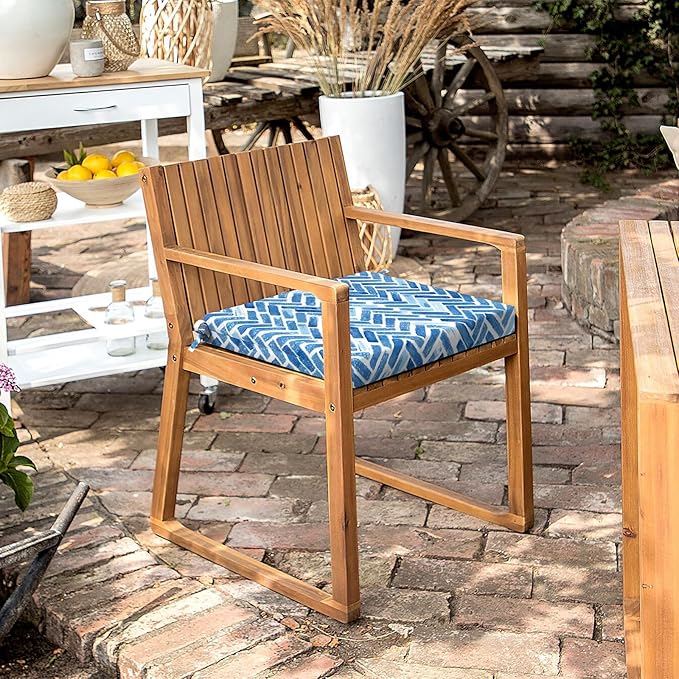 LVTXIII Outdoor Chair Cushions, Fade-Resistant Patio Furniture Cushions Outdoor Square Corner Chair Pads with Ties for Dining Chairs and Garden Furniture Decoration, 18.5"x16"x2" Set of 4, Blue Bricks