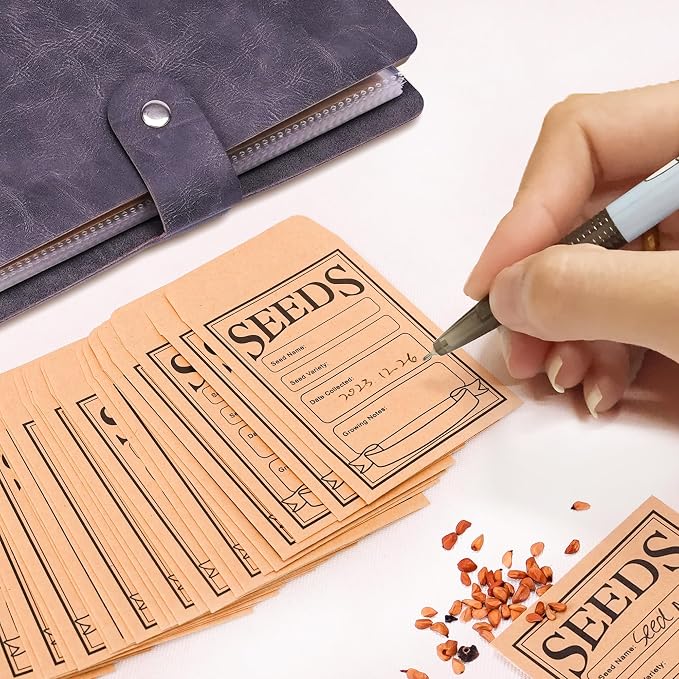 U0U Seed Storage Envelopes, Black Resealable Sealing Seed Envelopes Garden Seed Organizer Storage Box,Seed Packet Organizer Seed Collecting Template for Vegetable (Black Small)