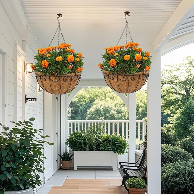 2 Pack 14 inch Metal Hanging Baskets for Plants Outdoor, Hanging Planters Basket with Coco Liners, Hanging Baskets Flower Pots for Garden, Patio, Deck, Porch Plants