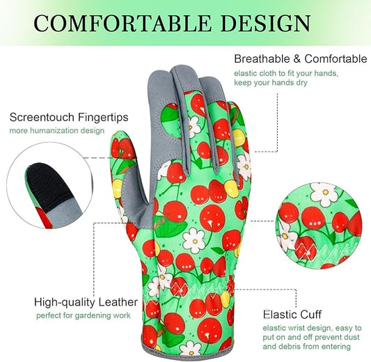 Leather Gardening Gloves for Women Thorn Proof Garden Gloves Touch Screen Working Gloves Gifts,M