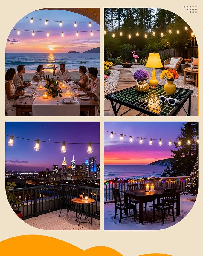 Outdoor String Lights, 50FT LED Patio Lights with 25+2 A45 Vintage Edison Shatterproof Bulbs, Waterproof Connectable Dimmable Outside Hanging Lights for Backyard Bistro Porch Garden