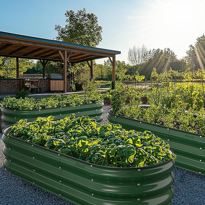 Winpull Raised Garden Bed Kit, 5x2x1 ft Galvanized Planter Box Outdoor with Safety Edging, Large Metal Raised Beds for Gardening Vegetables Flower Fruits (Moss Green)