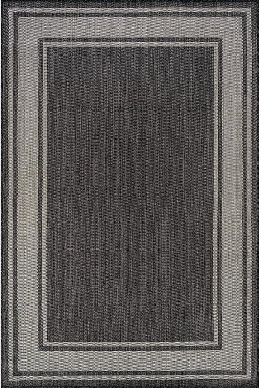 Beverly Rug Large Outdoor Rug 9x12 Modern Bordered Area Rugs for Indoor and Outdoor Patio Deck Porch Garden Waterproof Weather Sun Resistant Washable Outside Carpet (9 x 12 Dark Gray)