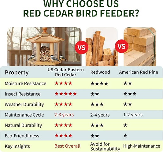 Solution4Patio Bird Feeder for Outdoors - USA Cedar Hexagon Gazebo Bird Feeders with Vented Mesh Tray, Easy-Clean & Fill Design 9.6" Dia. X 8.7" H 3.2-lb Capacity