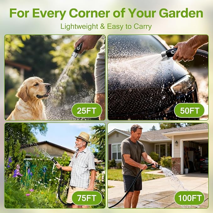 Garden Hose 50 ft x 5/8 in, Ultra-Light, All-Weather Water Hose, Leak-Free Connections,High Pressure Abrasion-Resistant Eco-Friendly.