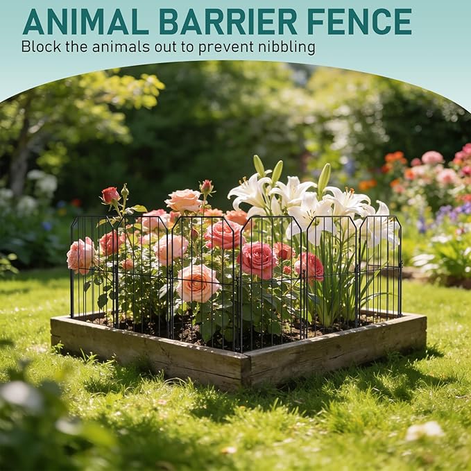 Goovilla Garden Fence, Total 19ft(L) x 24in(H) Garden Fencing Animal Barrier, 19 Pcs Rustproof Metal Wire No Dig Fence Panels, Black Decorative Garden Fences and Borders for Dogs, Flower Bed, Patio