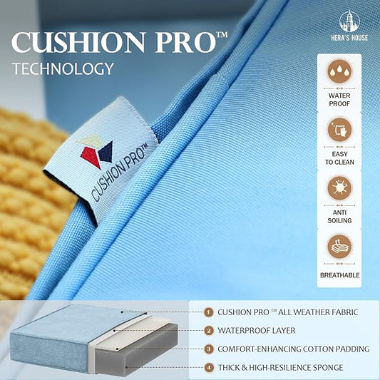 HERA'S HOUSE 5 Pieces Patio Furniture Set, 2 x Cushioned Rocking Chair, 2 x Ottoman, 1 x 3-Seat Sofa, All Cushioned 7 Seats Outdoor Conversation Set for Lawn Garden Backyard, Blue