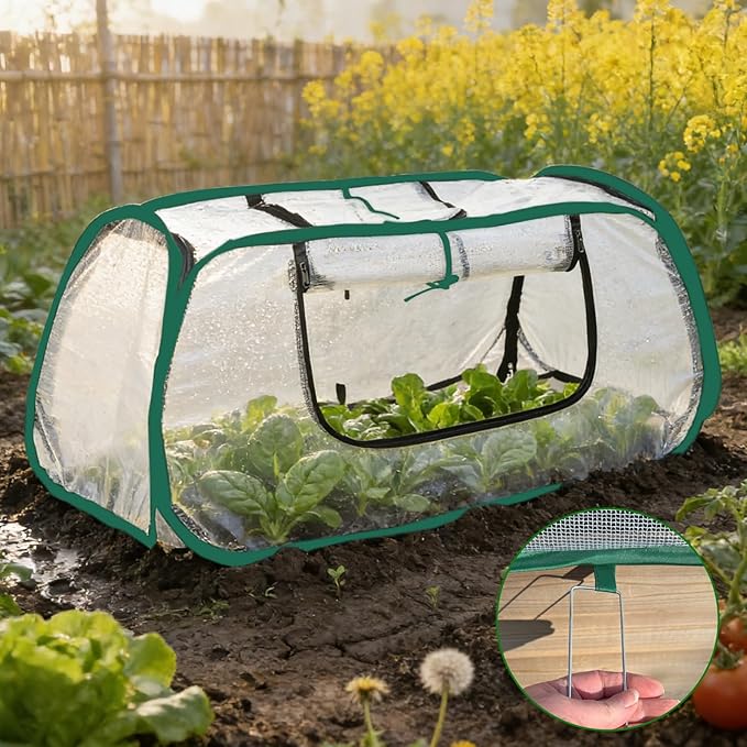 Dual-Layer Garden Plant Cover for Raised Beds, Freeze Protection & Breathable Mesh, Pop Up Garden Rows Plants Cover Accelerators, Greenhouse Cover for Seedlings, Vegetables & Fruits, 45" x 22" x 16"