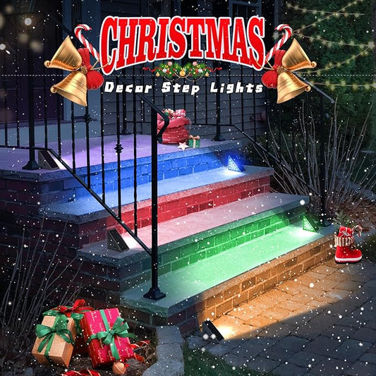 NIORSUN Solar Step Lights,12 Pack RGB Solid Color Changing Solar Stair Lights Outdoor Waterproof IP67 Auto On Off,Solar Lights for Steps,Stair,Patio,Yard,Porch,Front Door,Deck Decor