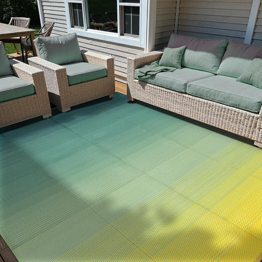 Anidaroel 8x10ft Ombre Outdoor Rug for Patios Clearance, Waterproof Camping Rug for Outside RV, Plastic Straw Outside Rugs, Large Outdoor Area Rug for Garden, Camper(Yellow&Green,8'x10')