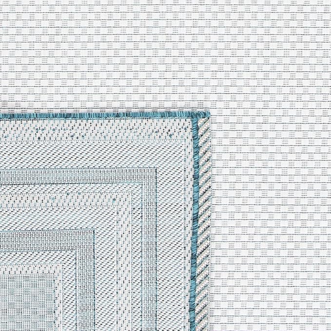 SAFAVIEH Washable Rug Outdoor Courtyard Collection - 5'3" x 7'7", Ivory & Teal, Non-Shedding & Easy Cleaning, Ideal for Patio, Backyard, Mudroom (CY8475-53512)