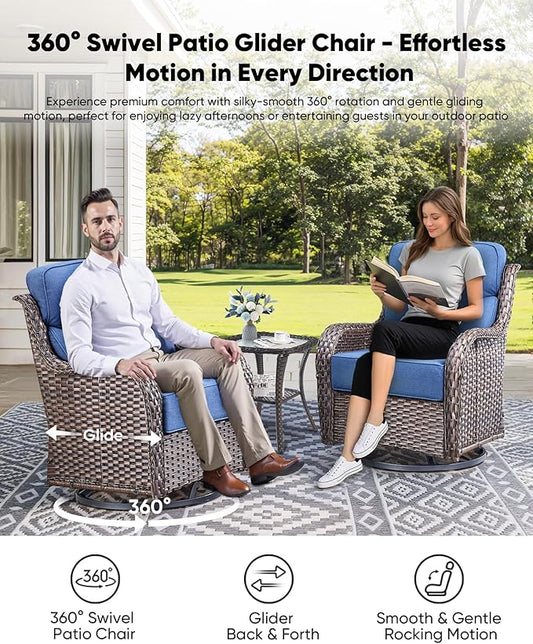 HUMMUH Wicker Patio Furniture Set 6inch Thick Cushion Deep Seat Outdoor Swivel Rocker Patio Chairs Set of 2 with Ottomans Conversation Set for Porch Garden Deck