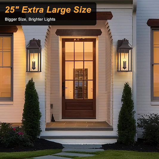 ππ-ππππ Dusk to Dawn Outdoor Wall Light, Large Size Waterproof Patio Lanterns, 3-Light Oil Rubbed Bronze Exterior Wall Mount Outside Sconce with Glass for House