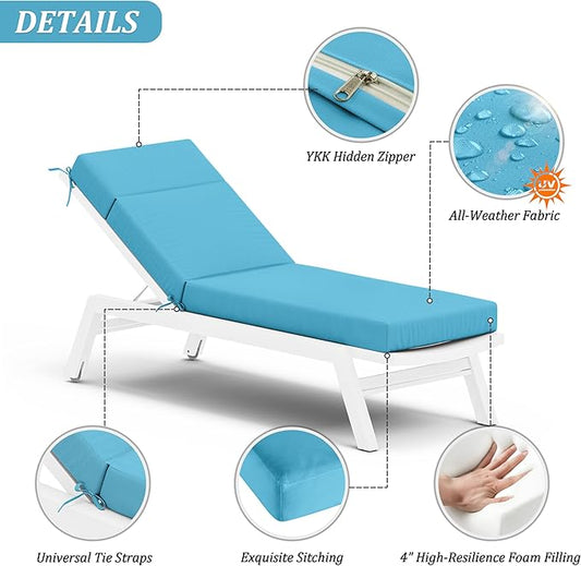 Chaise Lounge Cushion for Outdoor Furniture, Waterproof Fade and Tear Resistant Lounge Deck Chair Cushions for Patio Lawn Pool Resort Hotel
