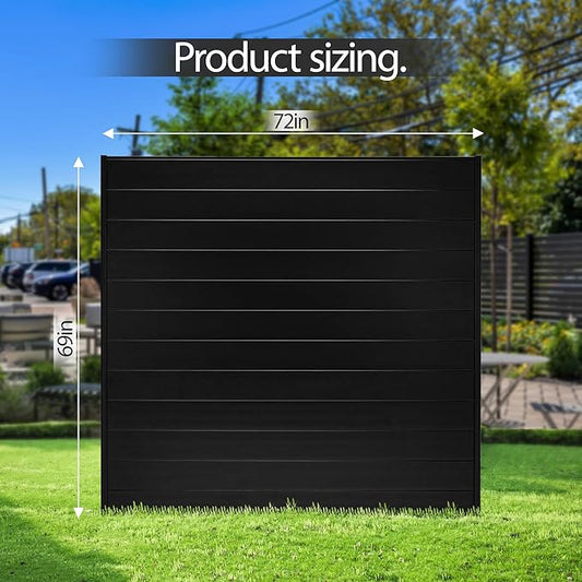 69" H x 72" W Black Aluminum Privacy Fence Panel – Pre-Assembled Modern Outdoor Decorative Garden Screen – Easy Install Durable Metal Fencing for Yard, Patio & Pool Enclosure