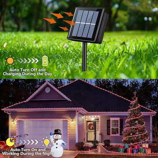 YEGUO Solar Christmas Lights Outdoor Waterproof, 2 Packs Each 33ft 100 LED Rope Lights, 8 Modes Fairy String Lights in Clear Thin Tube for Camping Fence Patio Garden Trampoline Deck(Red)