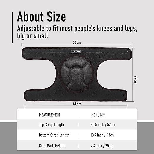 COOLJOB Men Women Knee Pads for Gardening House Working, Floor Cleaning and Construction, Durable Breathable Kneeling Cushion with Thick EVA Foam Padding and Adjustable Non-Slip Straps 1 Pair Black