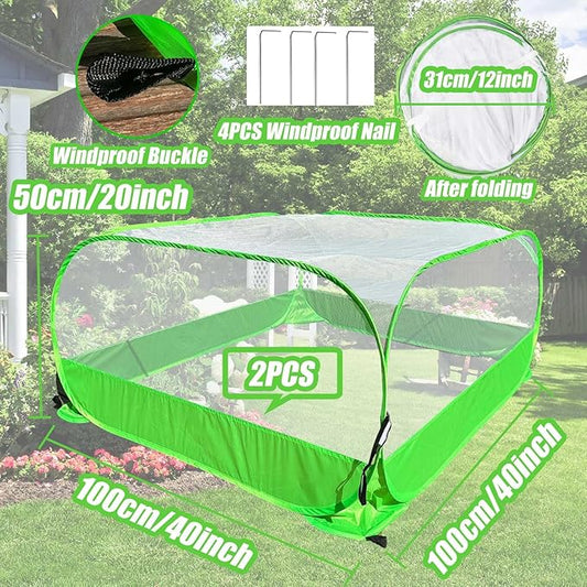 Pop Up Garden Mesh Plant Cover 2Pcs Outdoor Plant Protector Mesh Plant Enclosure Raised Bed Garden Bird and Pest Protection Guard for Fruits Vegetables Seedlings and Herbs