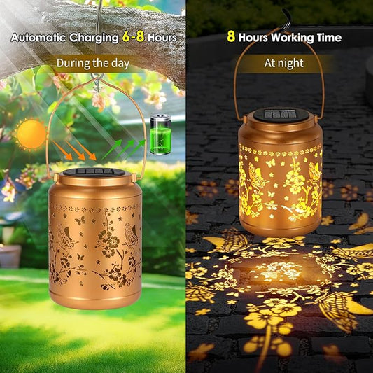 Butterfly Solar Lights Lanterns Outdoor Waterproof, Mothers Day Gifts for Women Grandma, Garden Decor Hanging Solar Light Outdoor for Yard, Patio, Backyard, Porch (2 Pack)