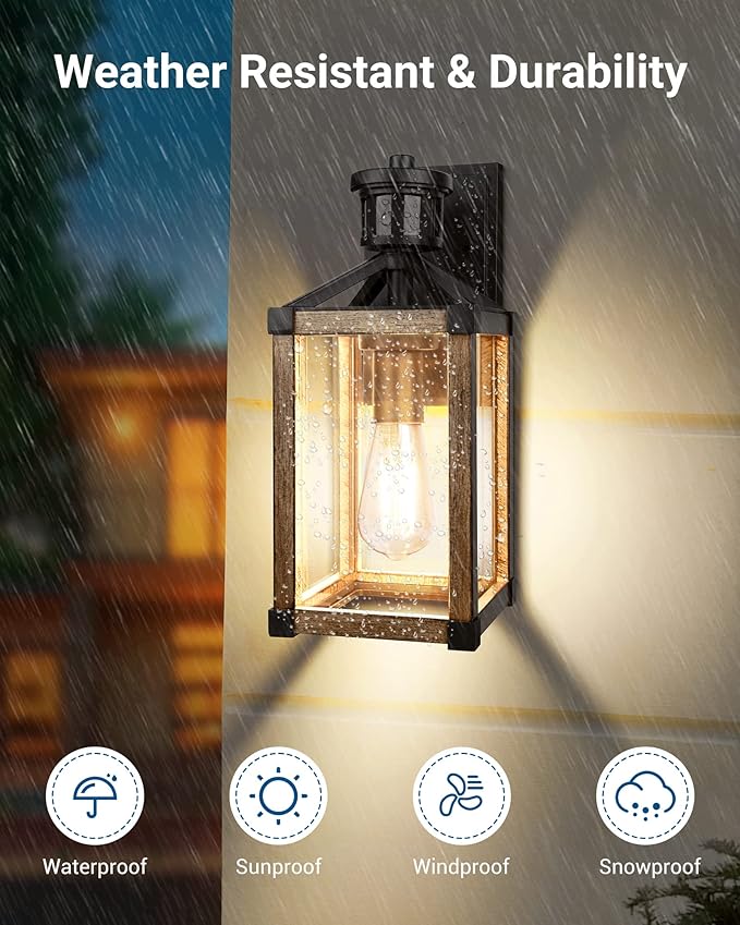 DEWENWILS Motion Sensor Outdoor Wall Lights, Dusk to Dawn Exterior Wall Lanterns, Farmhouse Front Porch Light Fixtures with Clear Glass, Outside Wall Mount Lamp for House Doorway Garage Patio