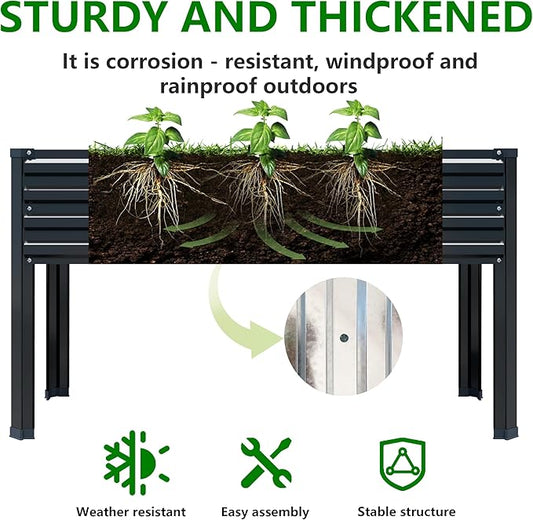 DIIYIV Galvanized Raised Garden Bed with Legs,48×24×30in Elevated Planter Box for Backyard,Garden, Patio, Balcony, 350lb Capacity,Planters for Outdoor Plants,Black