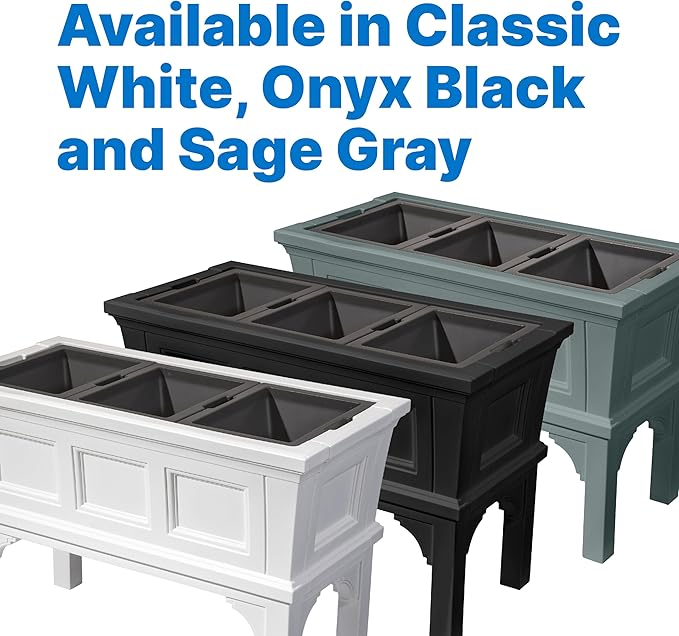 Step2 Atherton Raised Planter Box, Large Planters for Outdoor Plants, Gardening and Flower Pot for Patio or Porch, Easy Drainage, Durable Plastic, Onyx Black