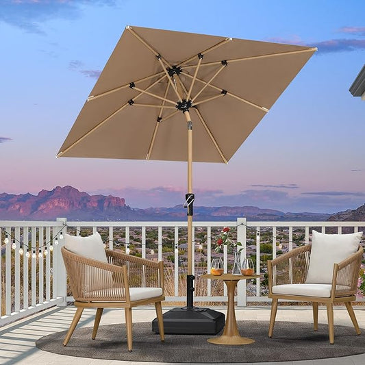PURPLE LEAF 6' x 6' Market Umbrella Outdoor Table Umbrella Aluminum Patio Umbrella with Push Button Tilt & 8 Sturdy Ribs and Crank Outdoor Umbrellas for Deck Backyard Beach, Taupe