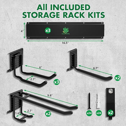 48" Garage Tool Organizer Wall Mount - 500lbs Garden Tool Organizer with Adjustable Hooks, Heavy Duty Metal Garage Storage Rack