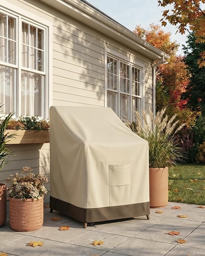 Vailge Stackable Patio Chair Cover,100% Waterproof Outdoor Chair Cover, Heavy Duty Lawn Patio Furniture Covers,Fits for 4-6 Stackable Dining Chairs,36"Lx28"Wx47"H,Beige&Brown